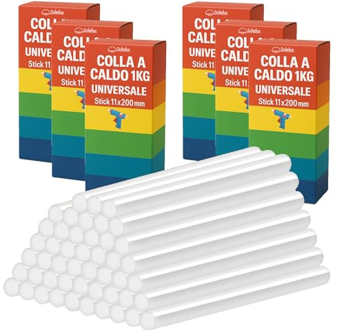SOLEILUX Stick Colla a Caldo Universale 1kg - 11x200mm, Trasparente, Compatibile con Pistole Standard, Forte Adesione per Legno, Plastica, Tessuti e Fai da Te (6)