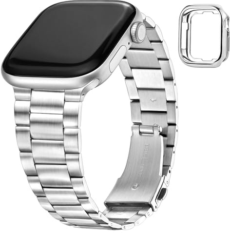 Aniaboho Dünnes Metallarmband Kompatibel mit Apple Watch Armband 38mm 40mm 41mm 42mm 44mm 45mm 46mm mit Schutzhülle, Prämie Uhrenarmband, Edelstahl Ersatzarmband für iWatch SE 11 10 9 8 7 6 5 4 3 2 1