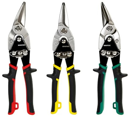 MANUFORE 10 Zoll Blechscheren Set 3-teilig, Links, Rechts & Gerade | 3 Blechscheren für präzise Schnitte in Metall, Dachblech und Trockenbau, ideal für Handwerk, Werkstatt und DIY.