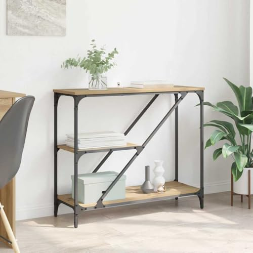 Fangmaliuyun Table console Artisan chêne 88,5 x 30 x 75 cm avec 3 étagères, matériau bois et cadre en métal noir, design moderne pour petits espaces, couloir, chambre à coucher, salon
