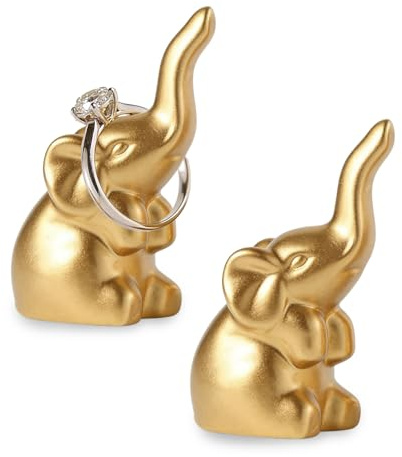 Elefanten Deko Gold, 2 Stück Elefant Deko für Wohnzimmer, Schlafzimmer, Bad und Küche, Männer mit Elefant Motiv