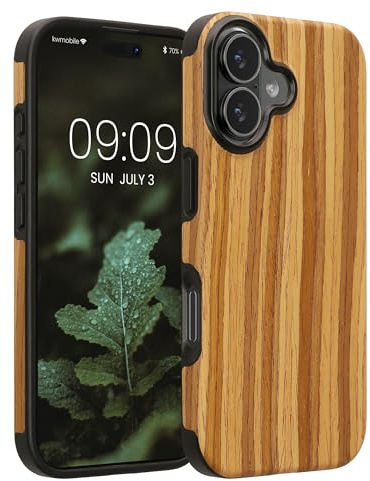 kwmobile Hülle kompatibel mit Apple iPhone 17 - Holz TPU Case Handy Schutzhülle - Backcover Cover Holz Maserung Vintage Braun