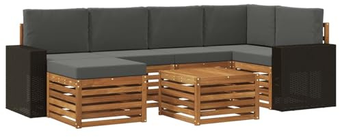 vidaXL Ecksofa Set 7 pcs Natur und Anthrazit Massivholz Akazie, Outdoorsofa, modernes Ecksofa-Set, Bequeme Gartenlounge, Terrassenplatz zum Entspannen