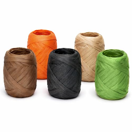 Papierband Raffiabast 5 Rollen Set je 20m - Geschenkband Raffia Papier Schnur Craft Verpackung - Bastband Papiergarn zum Binden Verzieren - Bänder für Geschenke Dekorationen - Rustikaler Mix