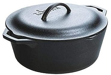 Lodge 6.62 Litre / 7 Quart Pre-Seasoned Cast Iron Dutch Oven, Inoxidable, Black, 7 Qt