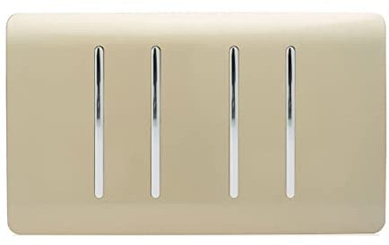 Trendi ART-SS33GO Artistic Modern Glossy 4 Gang 1 Way White Rocker Double Plate Tactile Light Switch in Champagne Gold