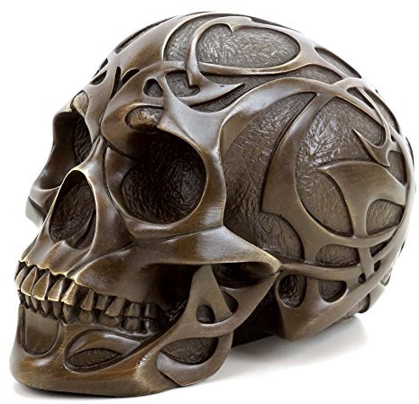 Tribal Skull Skulptur - Tattoo Schädel - Totenkopf Bronzefigur - signiert Stevens - Skulpturen kaufen - Moderne Kunst Kaufen