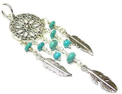 Kettenanhänger, Anhänger Silber Motiv Traumfänger, mit echten Türkis Steinen, aus Sterling Silber gearbeitet, Indianerschmuck, Schmuck Damen, Glücksbringer Schutzsymbol