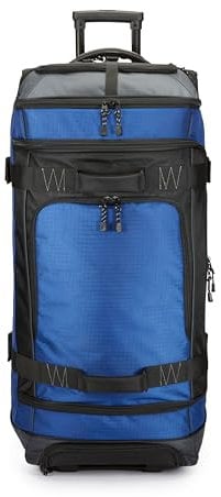Amazon Basics Reisetasche mit Rollen, 137L , Leichter und Langlebiges Trolley aus Ripstop-Gewebe, Großes Fassungsvermögen mit Teleskopgriff, Ideal für Reisen, Arbeit und Freizeit, Blau