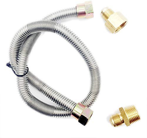 METER STAR Línea Flexible de Gas Sin Silbato de Propano Para Hoguera y Chimenea, Acero Inoxidable (24 Pulgadas) NPT Macho 1/2 x Tubo Corrugado NPT Hembra 1/2