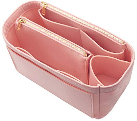 LEXSION Filz Handtasche Organizer Einsatz, Tasche in Tasche, Organizer mit Reißverschluss, Geldbörse, Flaschenhalter, 8023, Rosa, M