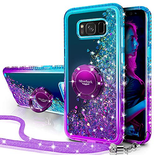 Miss Arts für Galaxy S8 Hülle,[Silverback] Mädchen Glitzern Handyhülle Hülle mit Ringständer, Cover TPU Bumper Silikon Flüssigkeit Treibsand Clear Schutzhülle für Samsung Galaxy S8 -LILA