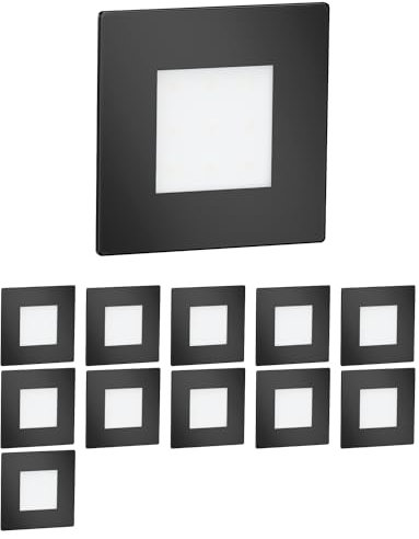 ledscom.de 12 Stück LED Treppenlicht/Wandeinbauleuchte FEX für innen und außen, eckig, schwarz, 85 x 85mm, warmweiß