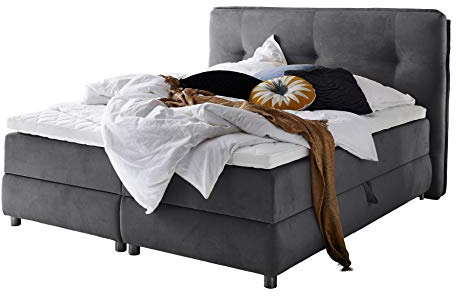 Atlantic Home Collection TILO Boxspringbett inklusive Topper (Härtegrad H2) und Stauraumfunktion beidseitig, anthrazit, 160 x 200 cm