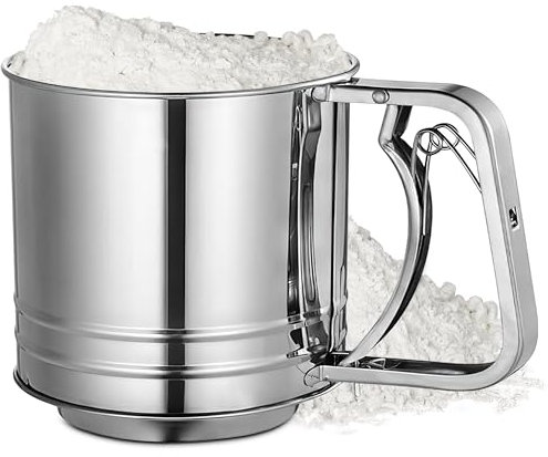 Mehlsieb für 5 Tassen zum Backen – Mehlsieb aus Edelstahl (13 x 13 cm) mit doppeltem Netz – Einhandbedienung, entworfen für schnelles und einfaches Sieben