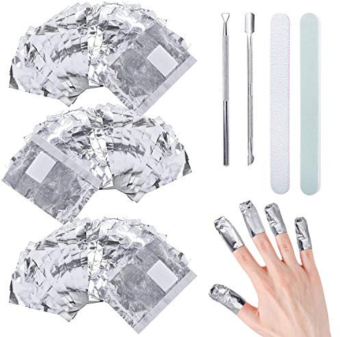 300PCS Remover Foil Wraps del Rimuovere smalto gel per Unghie, Solvente per Rimuovere Smalto Semipermanente, Fogli di Alluminio per Rimuovere lo Smalto, Spingi Cuticole Professionale & Lima per Unghie