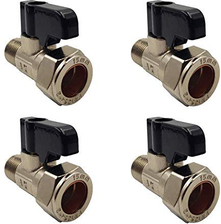 Aumix 15mm x 12mm Isolating Valve with Handle UK Compression Fittings Adaptor EN1254-2 for Kitchen Bathroom Mixer Taps with 3/8 Tails - 4 Pieces