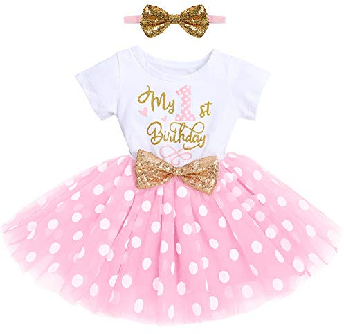 FYMNSI Robe tutu pour bébé avec l’inscription « It's My 1st/2nd Birthday », avec nœud à sequins, 2 pièces - Rose - 1 an