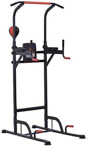 HOMCOM Station de Traction Musculation Multifonctions Punching Ball Chaise Romaine Hauteur réglable Acier Noir Rouge