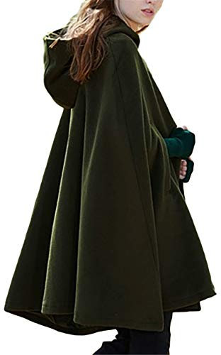 ORANDESIGNE Damen Lose Umhang mit Kapuze Mantel Poncho Kap Winter Herbst Langarm Casual Outwear Longstrickjacke Trenchcoat Cape Grün S