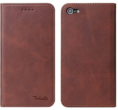 TOHULLE for iPhone 7 iPhone 8 iPhone SE Case, Premium Wallet Case with Card Holder Kickstand Built-in Magnetic Closure Flip Folio Phone Cover for iPhone 7/8/SE - Coffee Brown