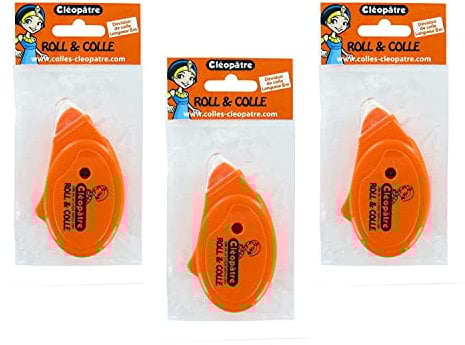 CLÉOPÂTRE Lot de 3 Rolls & Colle Roller de Colle Permanent 8 mm x 8 m