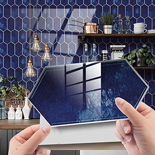 24/48pcs Bathroom Marble Wall Tile Stickers, Hiser DIY Rectangle Marble Mosaic Brick Decals Sticker for Kitchen Living Room Bathroom Home Decor Self-Adhesive (navy blue,48pcs)