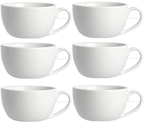 6 Cappuccino Cups Large White Porcelain Round Cup 12oz 34cl Hot Drink Mug