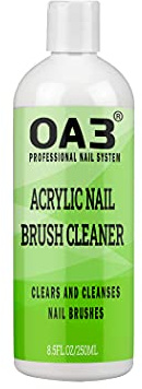 OA3 Professional Nail Brush Cleaner | Removes Acrylic Powder & Gel Polish Residue | Acrylic Nail Brush Care | Brush Restorer for Gel Brushes | Nail Art Cleaning Solution | 250 ml