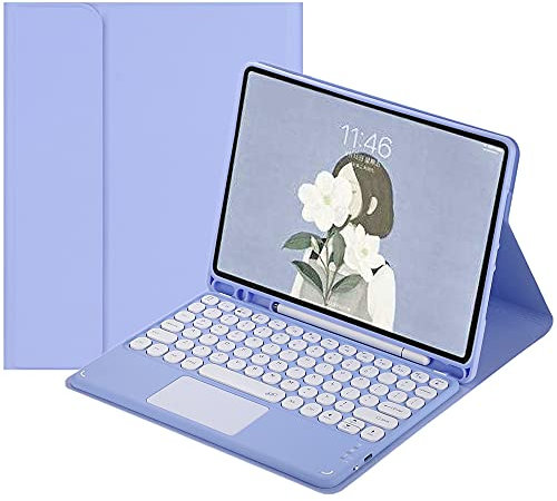 Disonbeir Touchpad Keyboard Case for iPad Air 13 inch (M3,M2)/ iPad Pro 12.9 inch 6th 5th 4th 3rd Generation Case with Cute Round Key Detachable Color Touch Keyboard (Purple)