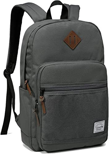 VASCHY Schulrucksack, Wasserabweisend 15.6 Zoll Herren Rucksack Damen Schulranzen Hochschule Schultasche Casual Daypack Mädchen Teenager Reiserucksack Grau
