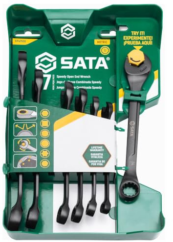 SATA X6 Ratschen-Maulringschlüssel Satz, 7-tlg. ST47530 (Ringmaulschlüsselsatz schwarz) Typ: X6/Farbe: schwarz/Arbeitsbereich: Metrisch