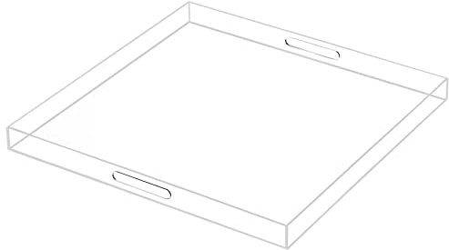 MUKEEN Transparentes, extra großes Serviertablett aus Acryl mit Griffen, Übergröße, 61x61 cm, auslaufsicher, dekorative Tabletts, Beistelltisch, Butler (transparent)
