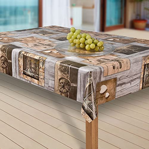 laro Wachstuch-Tischdecke Abwaschbar Garten-Tischdecke Wachstischdecke PVC Plastik-Tischdecken Eckig Meterware Wasserabweisend Abwischbar, Muster:Holz-Herzen braun-grau, Größe:110x200