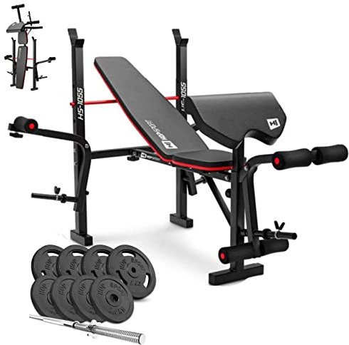 Hop-Sport klappbare Hantelbank HS-1055 mit Curlpult, Butterfly und Beincurler - Guss Gewichte 39 kg - 146 kg - Langhantel, SZ-Stange & Kurzhanteln (39 kg)