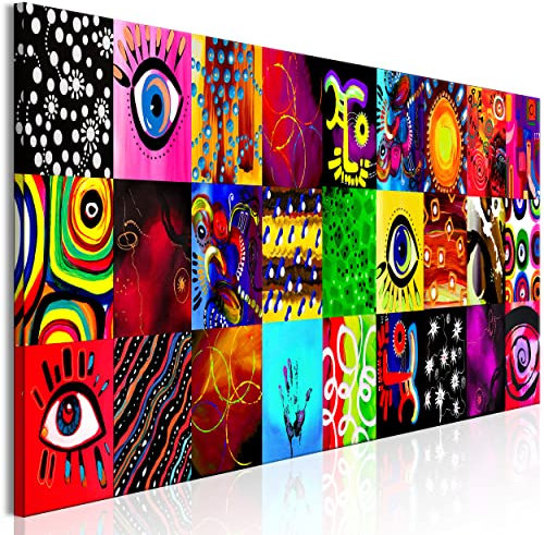 decomonkey Bilder Bunt Abstrakt 150x50 cm 1 Teilig Leinwandbilder Bild auf Leinwand Vlies Wandbild Kunstdruck Wanddeko Wand Wohnzimmer Wanddekoration Deko Design Geometrisch Auge wie gemalt Neon