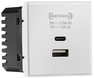Knightbridge Dual USB Charger A+C (18W QC / 45W USB-PD) 50 x 50mmm - White (NETUSBPD)