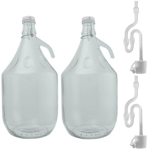 Pack of 2 x 5l Glass demijohns with flip-top-caps,airlocks and bungs for Wine Making and Storage