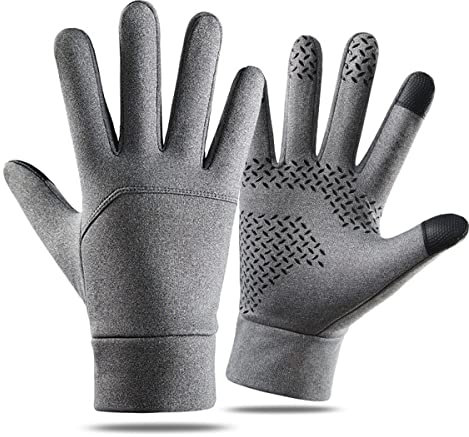 Techson Fahrradhandschuhe, winddicht, elastisch, rutschfest, glatter Touchscreen, Winterhandschuhe für Outdoor, Laufen, Radfahren, Reiten, Skifahren (Grau, L)