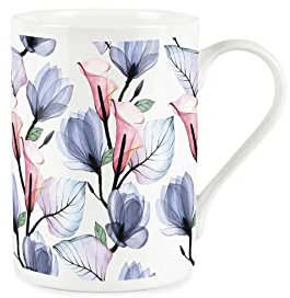 Purely Home Calla Lily Watercolour Glass Flowers - Bone China Style White Mug Coffee/Tea Present Gift