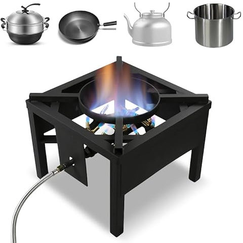 COOKAMP Jet Burner 23 Spitzen Outdoor Propangaskocher mit 0-20 PSI verstellbarem Regler und Stahlgeflechtschlauch SA1723
