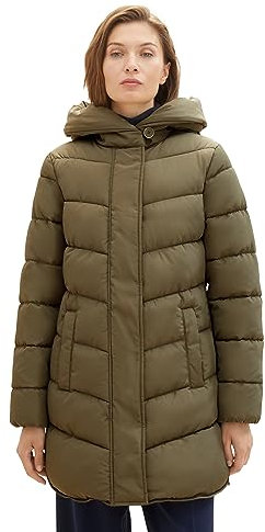 TOM TAILOR Damen 1038692 Steppmantel mit Kapuze, 11848-jungle Soil Green, L