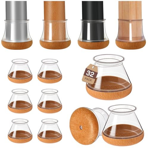 32 Pcs Chair Leg Floor Protectors Furniture Pads Floor Protectors for Hardwood Floors Medium Chair Sliders Silicone Covers with Stronger Felt Pads Clear Small (Fit:20.1-30mm)