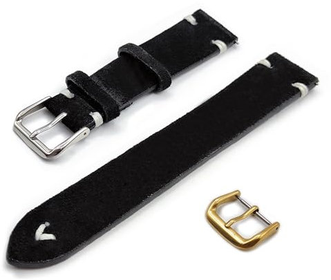 Armband aus echtem Wildleder mit Nähten, Vintage-Schnürung, 18 mm, 20 mm, 22 mm, Farbe Schwarz, Blau, Grün, Braun, Schnürung, 22mm