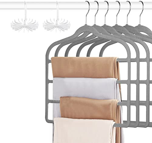 Tinfol 6 x Samt-Kleiderbügel, platzsparend, Grauer, Rutschfester Hosenbügel, Jeans-Kleiderbügel, mehrschichtiger Kleiderbügel, Schrank-Organizer, perfekt für Hosen, Hosen, Jeans