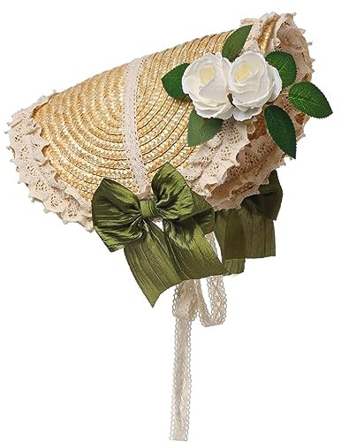 COSDREAMER Gorro victoriano para niñas y mujeres, sombrero de paja con flores (verde)