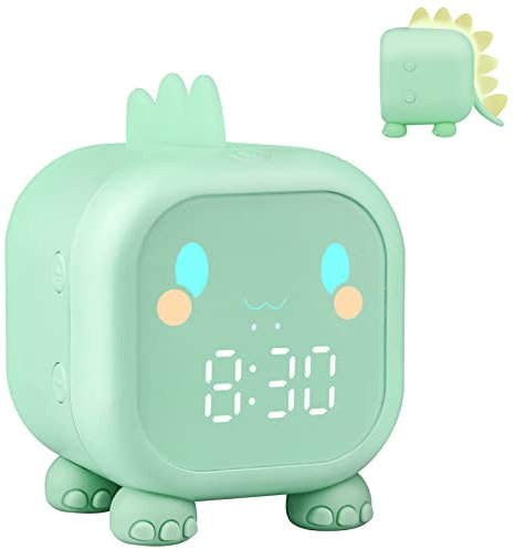 Ayybboo Réveil Lumineux pour Enfants,Dinosaure Horloge Numérique LED avec Veilleuse,Alarme Snooze,Volume Réglable,USB Rechargeable,Jour/Nuit Enfants Filles Garçons(Vert)