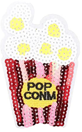 JINZIJINYU Kleidung Aufnäher Pailletten Lollipop Weinglas Besticktes Stoffetikett Eiscreme Bestickter Stoffaufkleber Jeansjacke Aufnäher Diy Zubehör Popcorn 10 Stücke