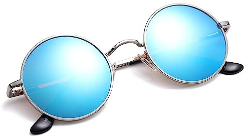 Pro Acme Retro Kleine Runde Polarisierte Sonnenbrille für Männer Frauen (Silber Rahmen | Blau Gespiegelte Linse)