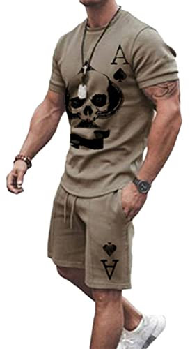 Oanviso 2 Teiliges Herren Sommer Sportanzug T-Shirts + Kurze Hose Sets Casual Freizeitanzug Suit Outfit Kurzarm T-Shirt Männer Trainingsanzug Sporthose Mit Taschen B 1 XL